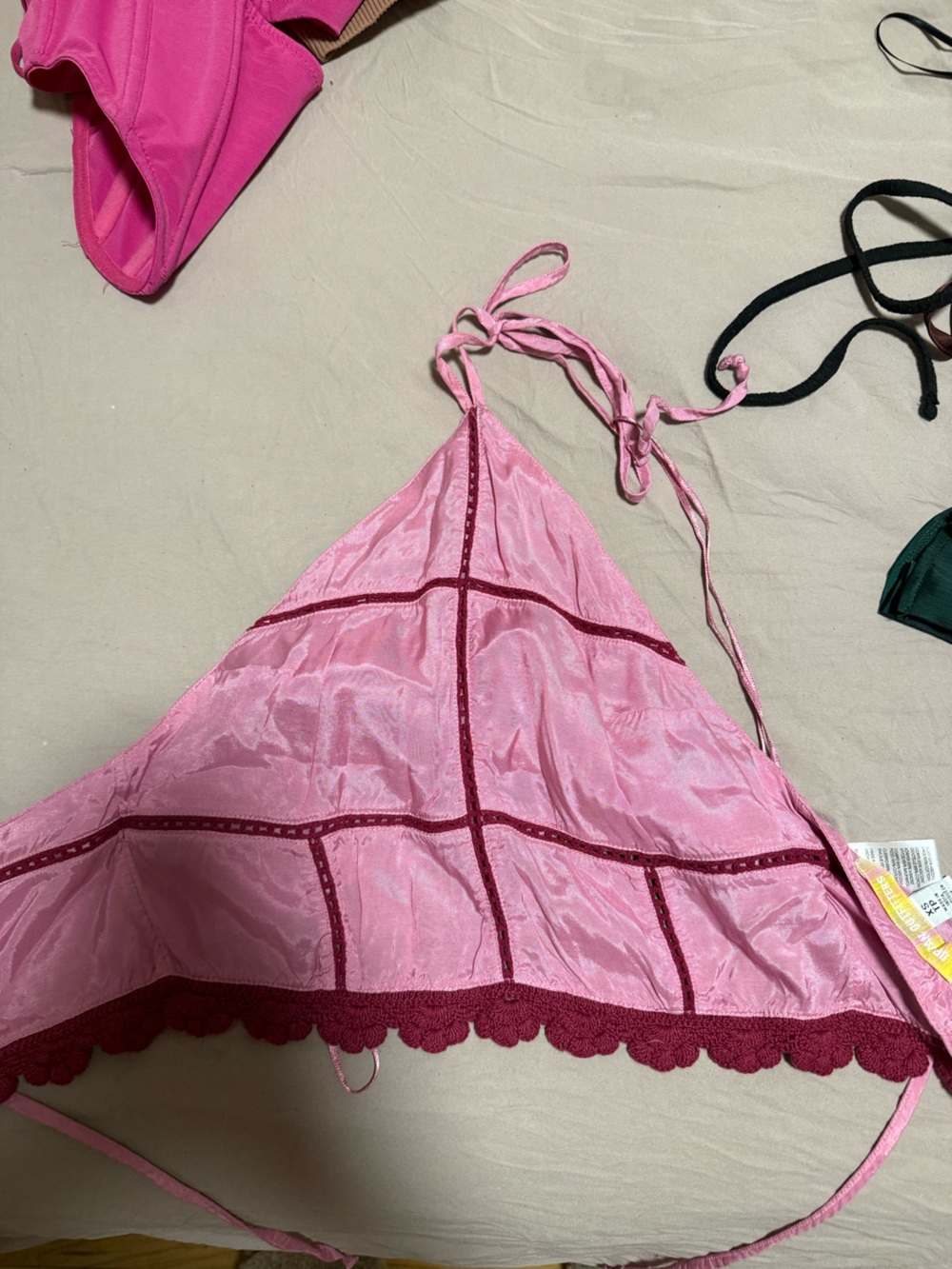 Urban Outfitters Pink Satin Bandeau with Dark Pink Trim